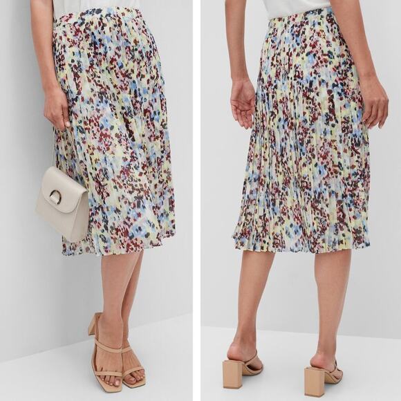 BANANA REPUBLIC Floral Pleated Midi Pull On Skirt Sz Small - Picture 1 of 5
